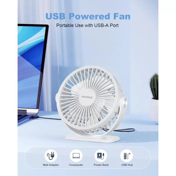 TriPole USB Desk Fan Mini Portable Personal Fan 3 Speeds Adjustable Strong Breeze Small Electric Fan 360 Rotation Quiet Plug In USB Fan for Desktop Bedroom Office Table Travel Cruise Pink 45inWhite