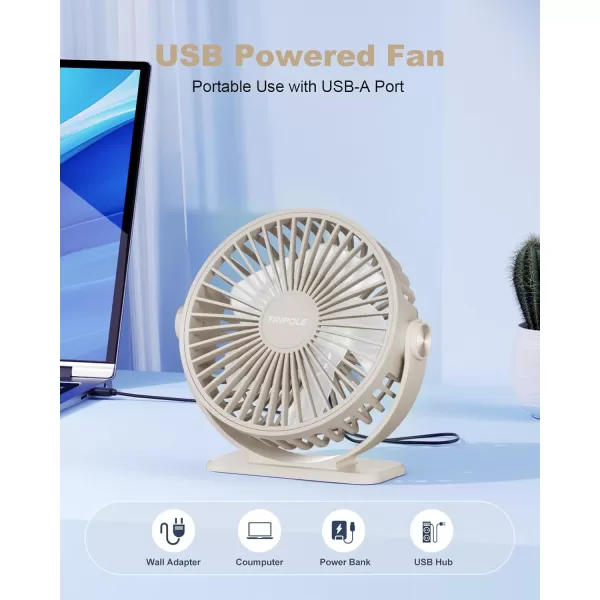 TriPole USB Desk Fan Mini Portable Personal Fan 3 Speeds Adjustable Strong Breeze Small Electric Fan 360 Rotation Quiet Plug In USB Fan for Desktop Bedroom Office Table Travel Cruise Pink 45inBeige