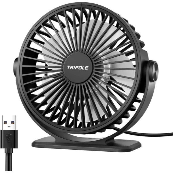 TriPole USB Desk Fan Mini Portable Personal Fan 3 Speeds Adjustable Strong Breeze Small Electric Fan 360 Rotation Quiet Plug In USB Fan for Desktop Bedroom Office Table Travel Cruise Pink 45inBlack