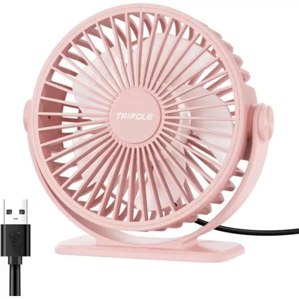 TriPole USB Desk Fan Mini Portable Personal Fan 3 Speeds Adjustable Strong Breeze Small Electric Fan 360 Rotation Quiet Plug In USB Fan for Desktop Bedroom Office Table Travel Cruise Pink 45inPink