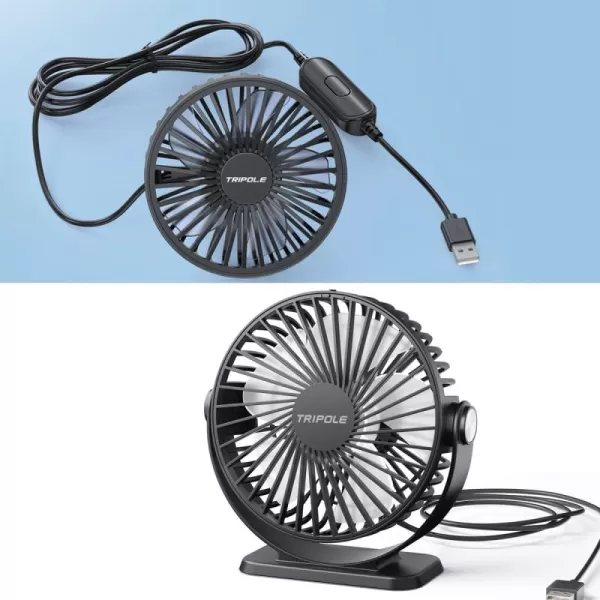 TriPole Car Fan USB Powered Desk Fan Bundle 3 Speeds Cooling Electric Fan