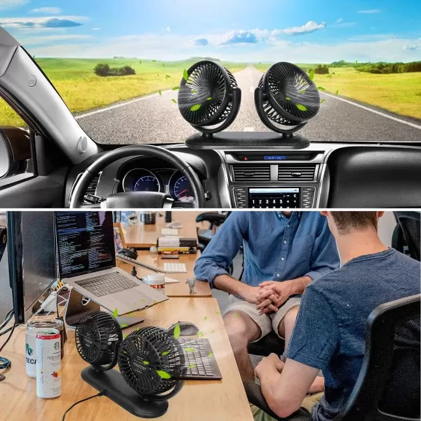 TriPole Portable Desk Fan USB Powered Small Fan ampamp Car Fan Bundle 3 Speeds Strong Wind Personal Fan Head Rotation Mini Table Fan for Home Office Bedroom Vehicle Dashboard