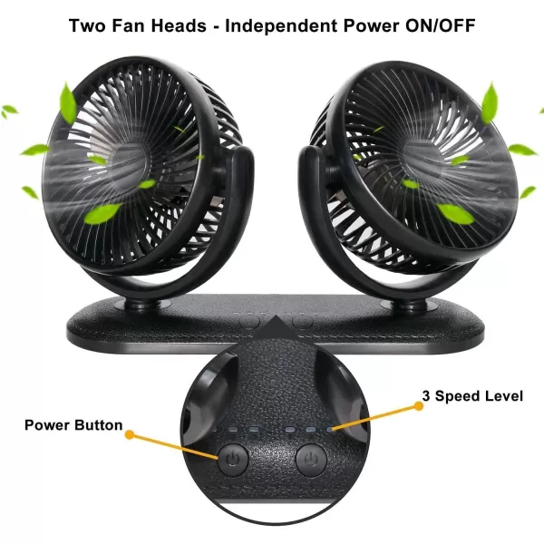 TriPole Portable Desk Fan USB Powered Small Fan ampamp Car Fan Bundle 3 Speeds Strong Wind Personal Fan Head Rotation Mini Table Fan for Home Office Bedroom Vehicle Dashboard