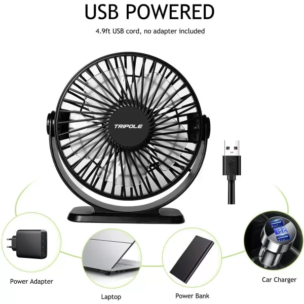 TriPole Portable Desk Fan USB Powered Small Fan ampamp Car Fan Bundle 3 Speeds Strong Wind Personal Fan Head Rotation Mini Table Fan for Home Office Bedroom Vehicle Dashboard