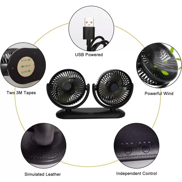 TriPole Portable Desk Fan USB Powered Small Fan ampamp Car Fan Bundle 3 Speeds Strong Wind Personal Fan Head Rotation Mini Table Fan for Home Office Bedroom Vehicle Dashboard