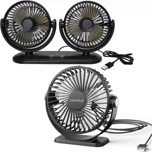 TriPole Portable Desk Fan USB Powered Small Fan ampamp Car Fan Bundle 3 Speeds Strong Wind Personal Fan Head Rotation Mini Table Fan for Home Office Bedroom Vehicle Dashboard