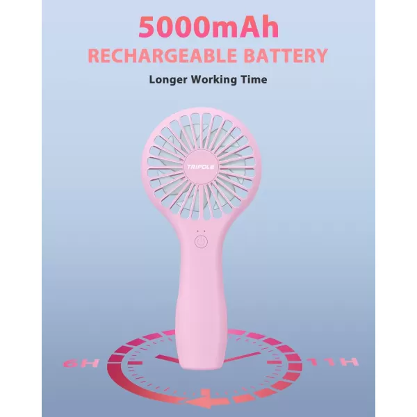 TriPole Handheld Fan Mini Fan Portable 5000 mAh Battery Operated Small Personal Fan with Powerful Wind USB Rechargeable Eyelash Fan for Makeup Girls Kids Women Summer Wedding Outdoor Travel BluePink