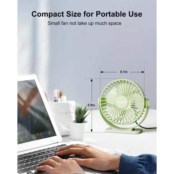 TriPole Small Desk Fan USB Powered Personal Fan Strong Airflow 3 Speeds Mini Fan 360Rotation Portable Fan 51 Inch Quiet Table Fan for Home Office Bedroom Desktop Travel Green 49ft CableGreen
