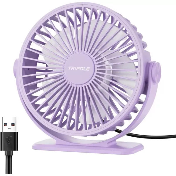 TriPole USB Desk Fan Mini Portable Personal Fan 3 Speeds Adjustable Strong Breeze Small Electric Fan 360 Rotation Quiet Plug In USB Fan for Desktop Bedroom Office Table Travel Cruise Pink 45inPurple