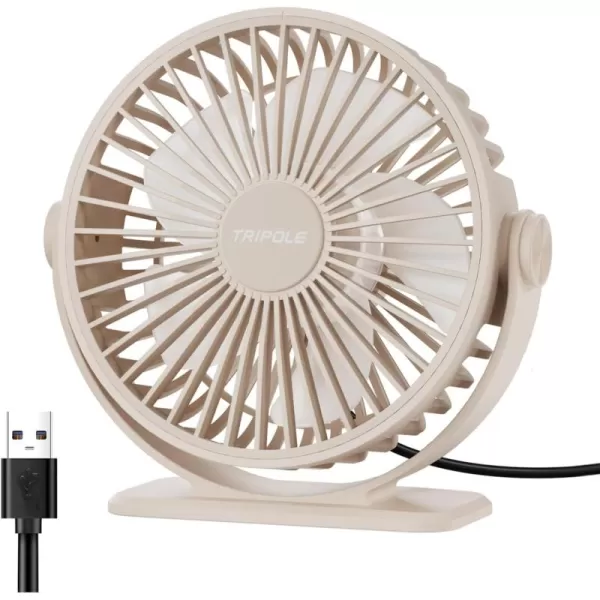 TriPole USB Desk Fan Mini Portable Personal Fan 3 Speeds Adjustable Strong Breeze Small Electric Fan 360 Rotation Quiet Plug In USB Fan for Desktop Bedroom Office Table Travel Cruise Pink 45inBeige