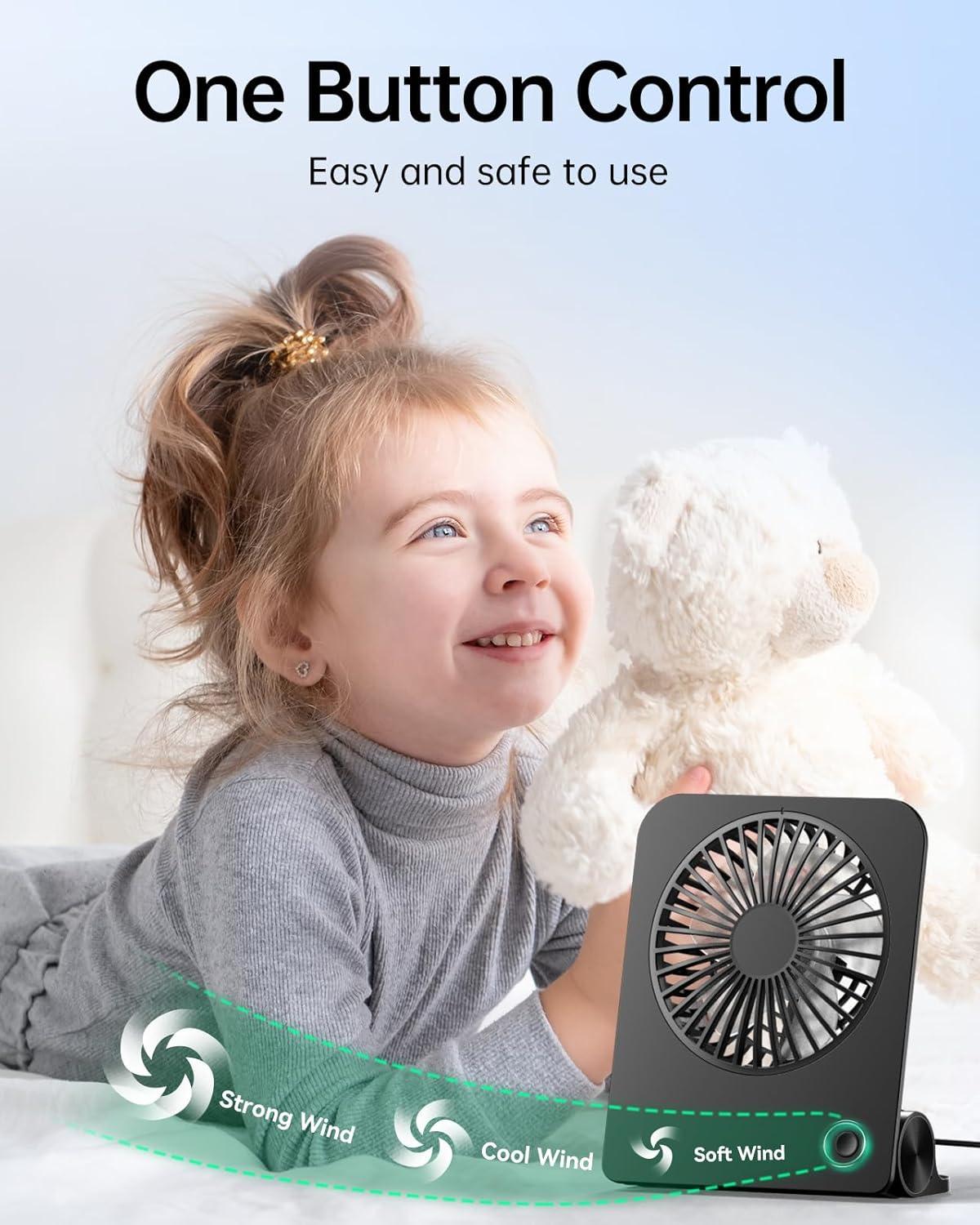 imageTriPole Desk Fan Small Portable Fan 2000 mAh Rechargeable Battery Fan Ultra Quiet 45 Inch Mini Travel Fan with 180 Tilt Folding and 3 Speeds Adjustable for Home Office Desktop WhiteBlack