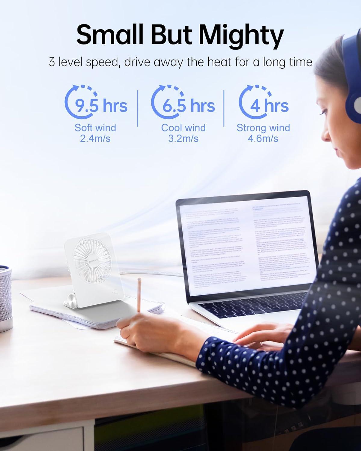 imageTriPole Desk Fan Small Portable Fan 2000 mAh Rechargeable Battery Fan Ultra Quiet 45 Inch Mini Travel Fan with 180 Tilt Folding and 3 Speeds Adjustable for Home Office Desktop WhiteWhite
