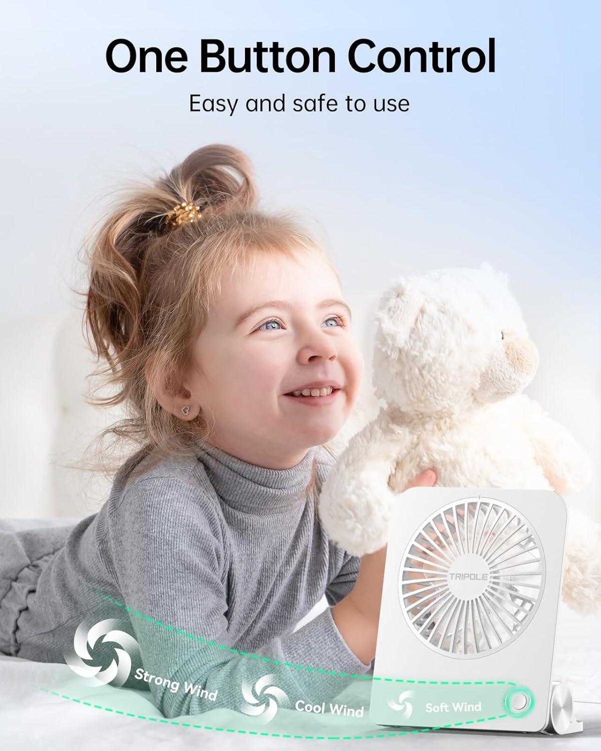 imageTriPole Desk Fan Small Portable Fan 2000 mAh Rechargeable Battery Fan Ultra Quiet 45 Inch Mini Travel Fan with 180 Tilt Folding and 3 Speeds Adjustable for Home Office Desktop WhiteWhite