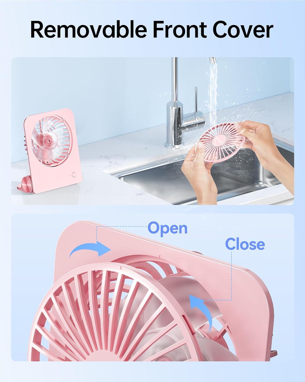 imageTriPole Desk Fan Small Portable Fan 2000 mAh Rechargeable Battery Fan Ultra Quiet 45 Inch Mini Travel Fan with 180 Tilt Folding and 3 Speeds Adjustable for Home Office Desktop WhitePink