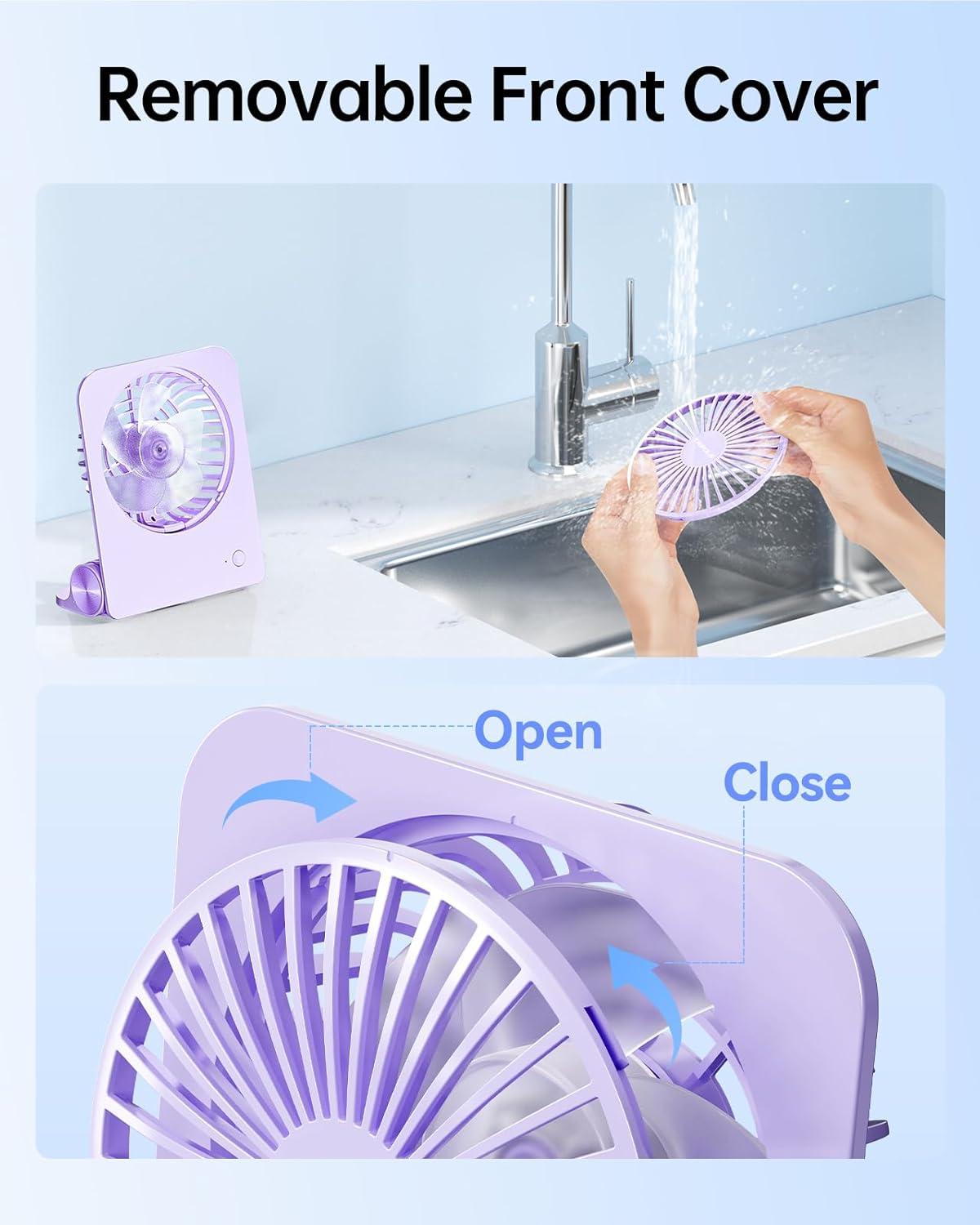 imageTriPole Desk Fan Small Portable Fan 2000 mAh Rechargeable Battery Fan Ultra Quiet 45 Inch Mini Travel Fan with 180 Tilt Folding and 3 Speeds Adjustable for Home Office Desktop WhitePurple
