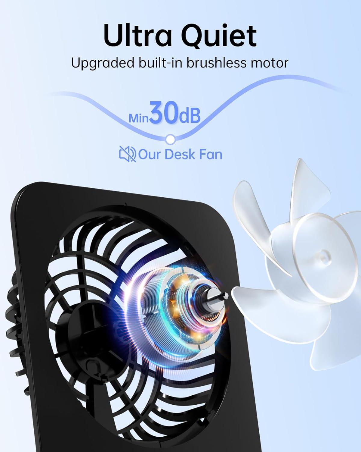 imageTriPole Desk Fan Small Portable Fan 2000 mAh Rechargeable Battery Fan Ultra Quiet 45 Inch Mini Travel Fan with 180 Tilt Folding and 3 Speeds Adjustable for Home Office Desktop WhiteBlack