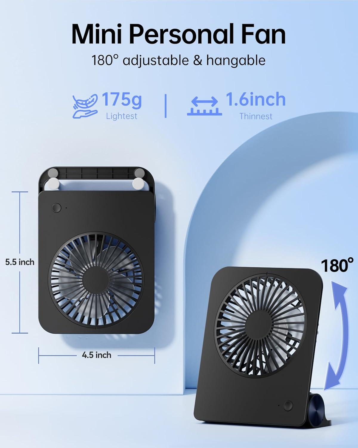 imageTriPole Desk Fan Small Portable Fan 2000 mAh Rechargeable Battery Fan Ultra Quiet 45 Inch Mini Travel Fan with 180 Tilt Folding and 3 Speeds Adjustable for Home Office Desktop WhiteBlack