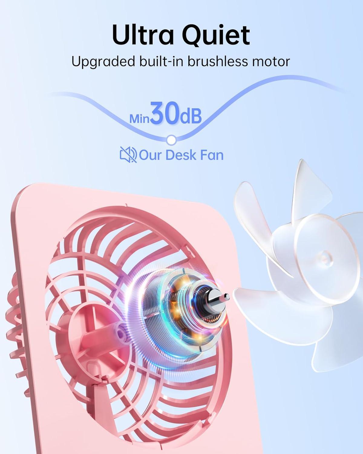 imageTriPole Desk Fan Small Portable Fan 2000 mAh Rechargeable Battery Fan Ultra Quiet 45 Inch Mini Travel Fan with 180 Tilt Folding and 3 Speeds Adjustable for Home Office Desktop WhitePink