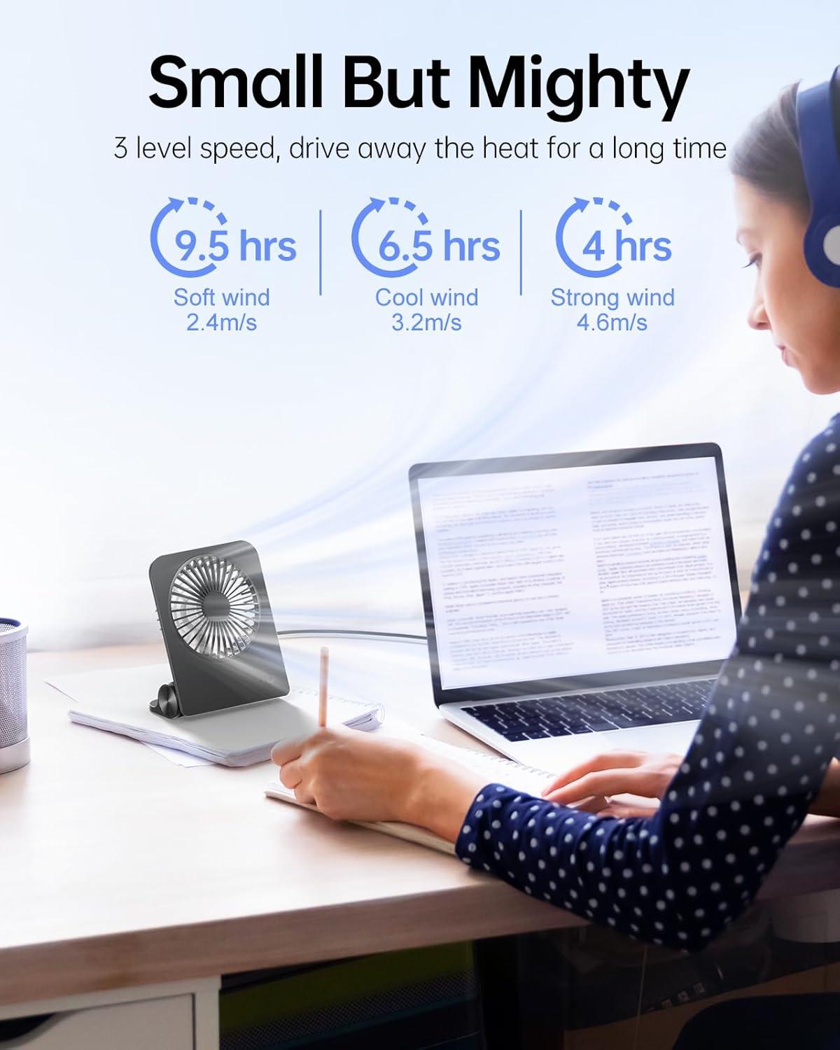 imageTriPole Desk Fan Small Portable Fan 2000 mAh Rechargeable Battery Fan Ultra Quiet 45 Inch Mini Travel Fan with 180 Tilt Folding and 3 Speeds Adjustable for Home Office Desktop WhiteBlack