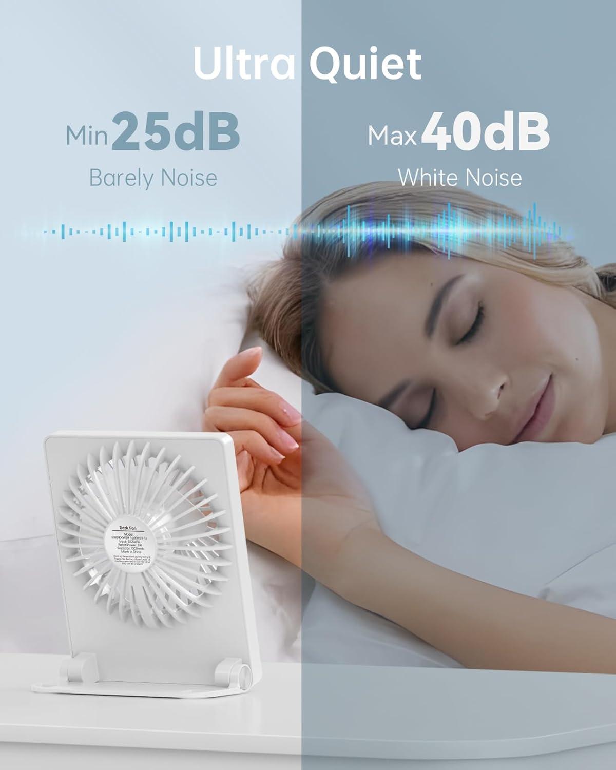 imageTriPole Mini Desk Fan Rechargeable Portable Fan Ultra Quiet Small Personal Fan 45 Inch Travel Fan with 180 Tilt Folding and 3 Speeds Adjustable for Office Desktop Bedroom BlackWhite