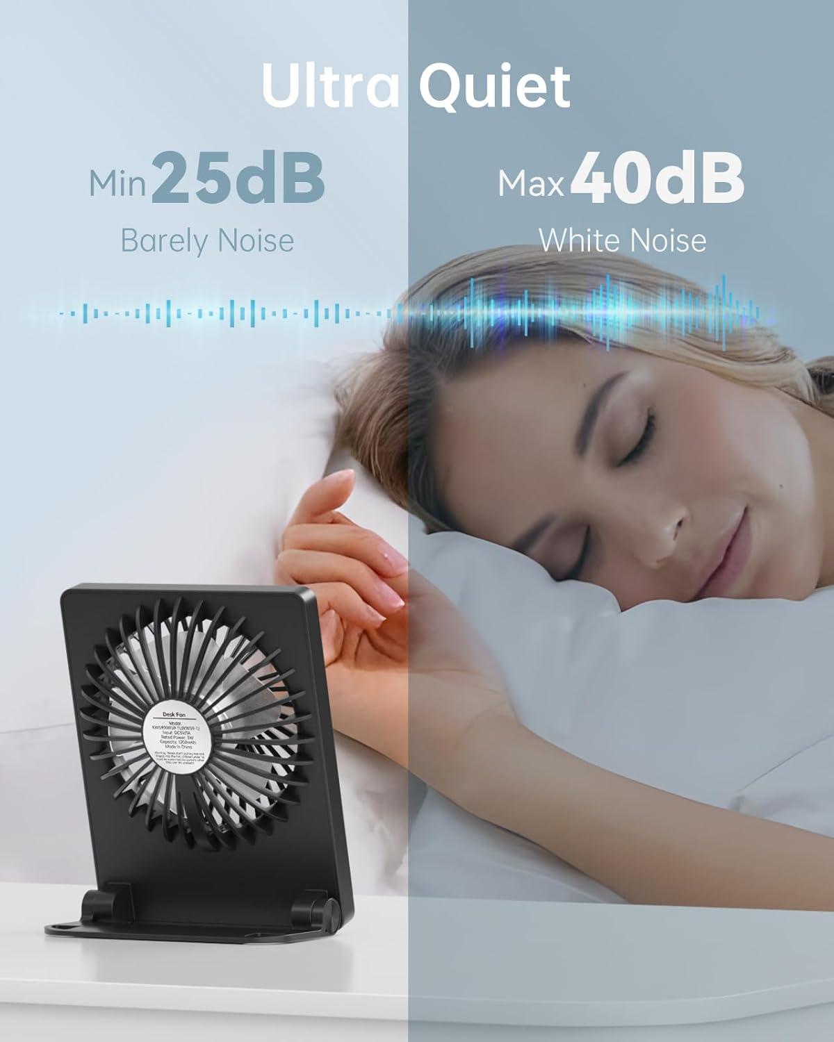 imageTriPole Mini Desk Fan Rechargeable Portable Fan Ultra Quiet Small Personal Fan 45 Inch Travel Fan with 180 Tilt Folding and 3 Speeds Adjustable for Office Desktop Bedroom BlackBlack