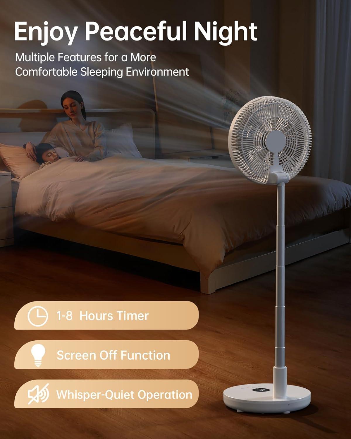 imageTriPole Oscillating Fan Portable Quiet Standing Fan with Remote 12quot Rechargeable Pedestal Fan for Bedroom Office Foldable Battery Powered Travel Fan Adjustable Height 8H Timer 6 Speeds 444Wh
