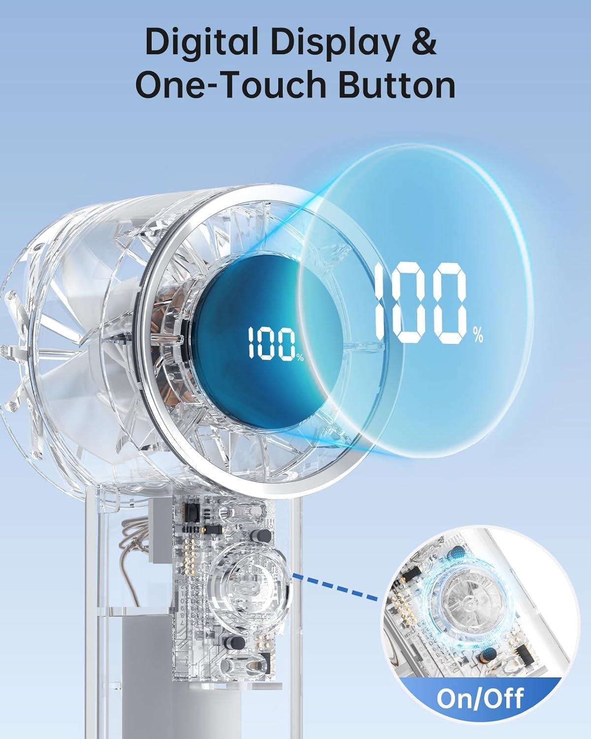 imageTriPole Transparent Portable Handheld Fan High Speed 1100 Adjustable Turbo Mini Fan 4000mAh Battery USB Rechargeable Personal Fan with Digital Displal 9500RPM Powerful Turbo Cooling Fan for Travel
