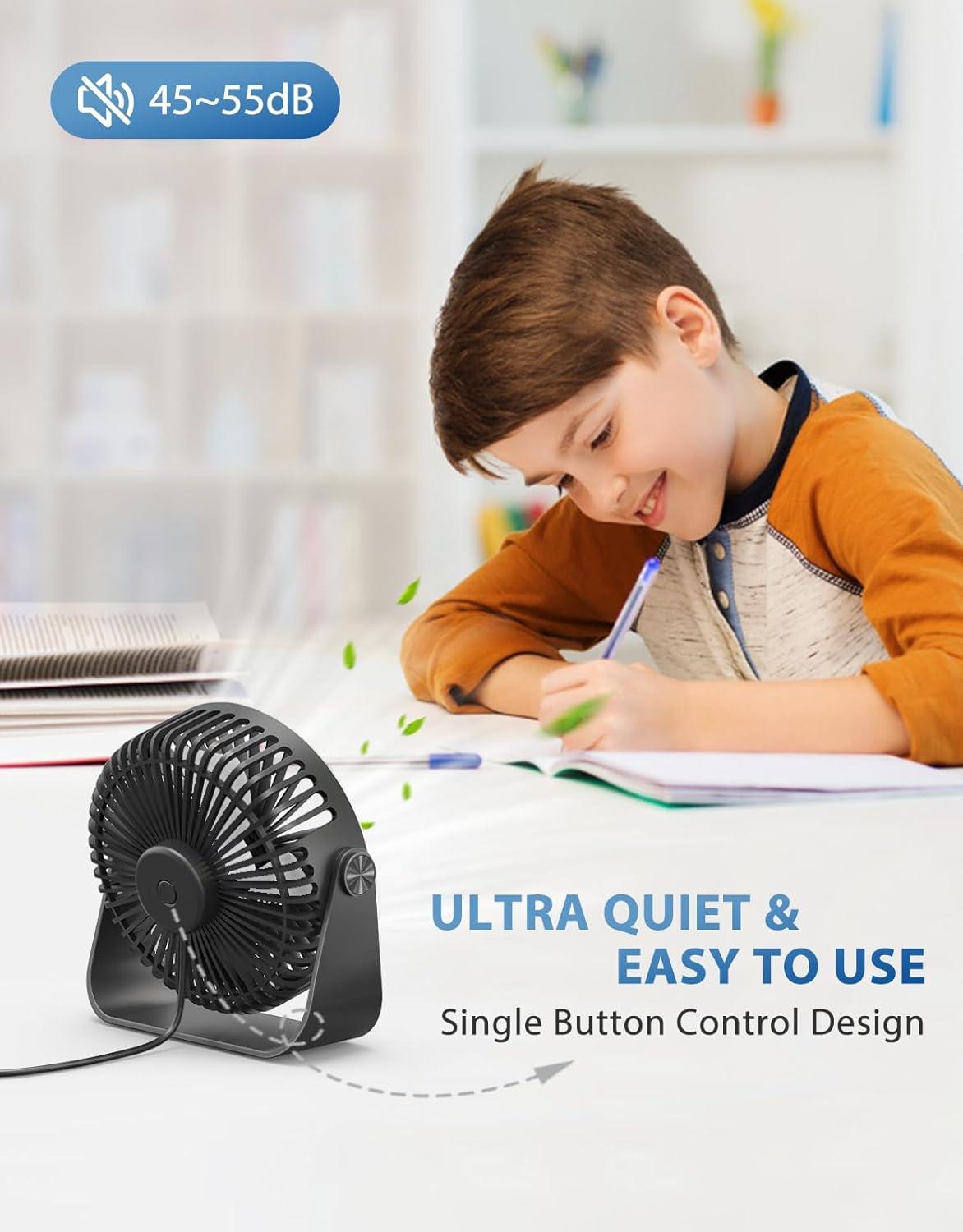 imageTriPole USB Desk Fan 45 Inches Portable Mini Fan Powerful 3 Speeds Wind Personal Desktop Fan with 360 Head Rotation for Home Office Car Indoor Outdoor BlackBlack  Black