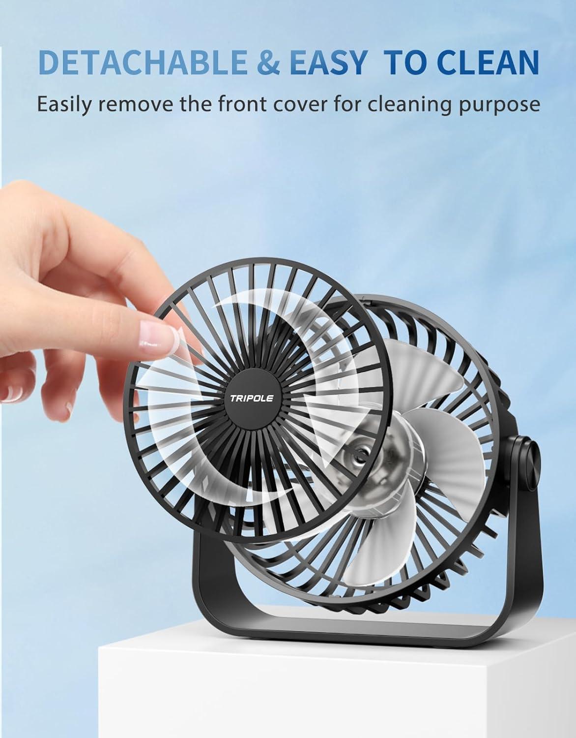 imageTriPole USB Desk Fan 45 Inches Portable Mini Fan Powerful 3 Speeds Wind Personal Desktop Fan with 360 Head Rotation for Home Office Car Indoor Outdoor BlackBlack  Black