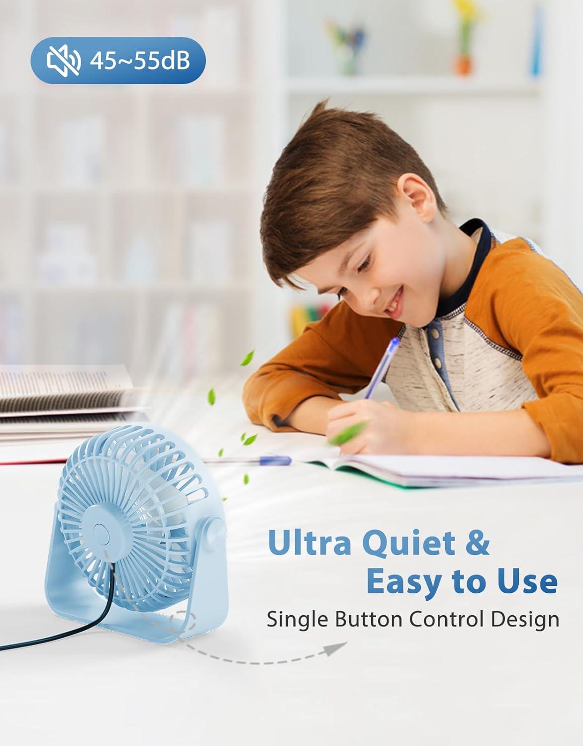 imageTriPole USB Desk Fan 45 Inches Portable Mini Fan Powerful 3 Speeds Wind Personal Desktop Fan with 360 Head Rotation for Home Office Car Indoor Outdoor BlackLight Blue