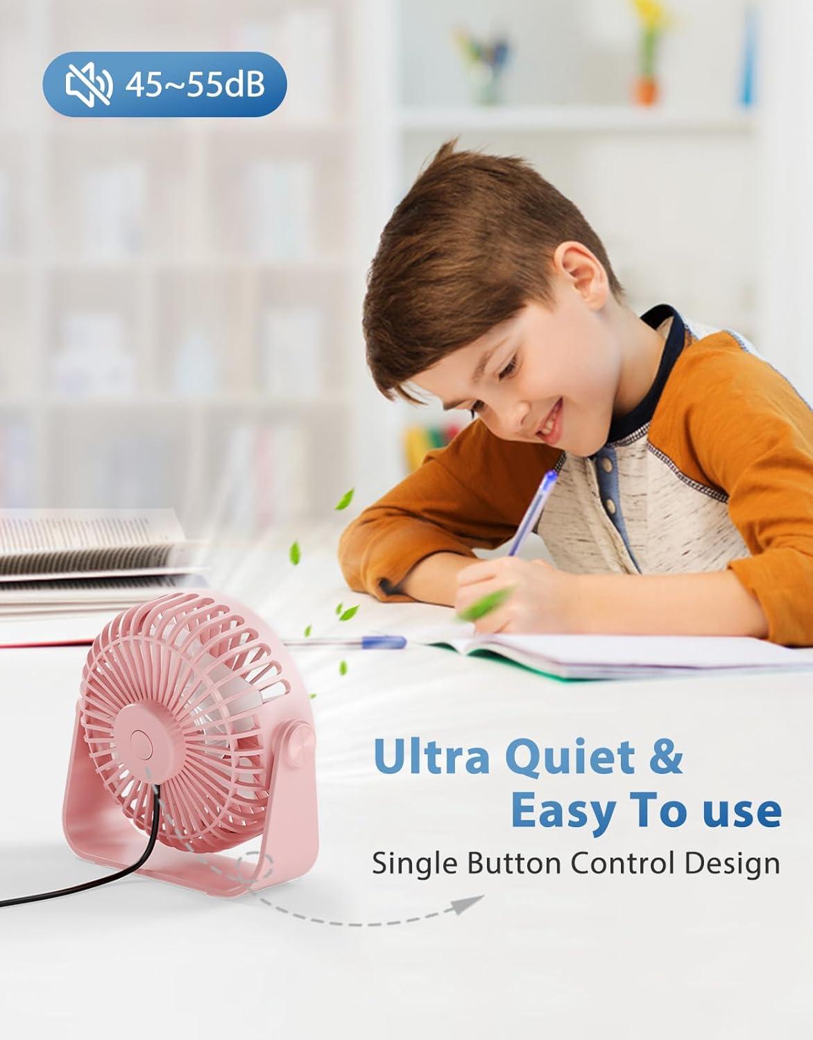 imageTriPole USB Desk Fan 45 Inches Portable Mini Fan Powerful 3 Speeds Wind Personal Desktop Fan with 360 Head Rotation for Home Office Car Indoor Outdoor BlackPink