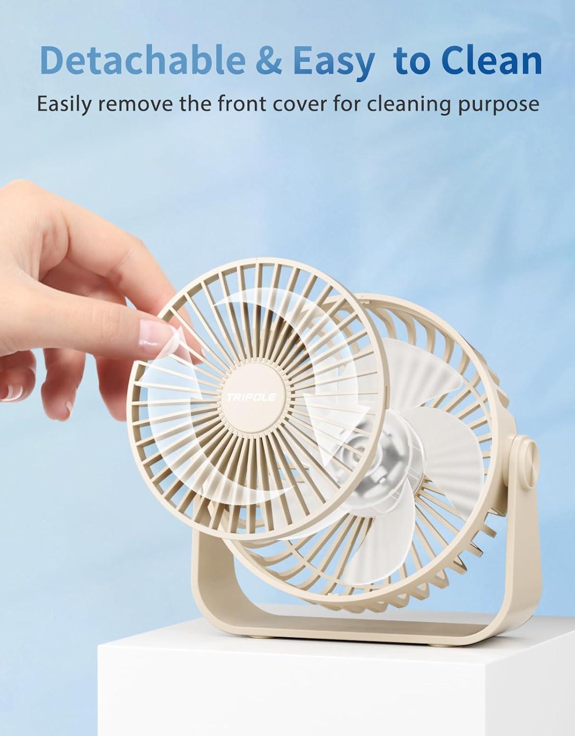 imageTriPole USB Desk Fan 45 Inches Portable Mini Fan Powerful 3 Speeds Wind Personal Desktop Fan with 360 Head Rotation for Home Office Car Indoor Outdoor BlackBeige