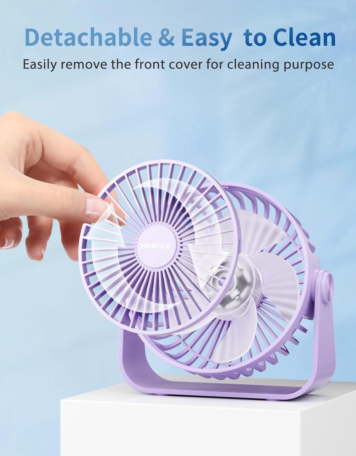 imageTriPole USB Desk Fan 45 Inches Portable Mini Fan Powerful 3 Speeds Wind Personal Desktop Fan with 360 Head Rotation for Home Office Car Indoor Outdoor BlackLight Purple