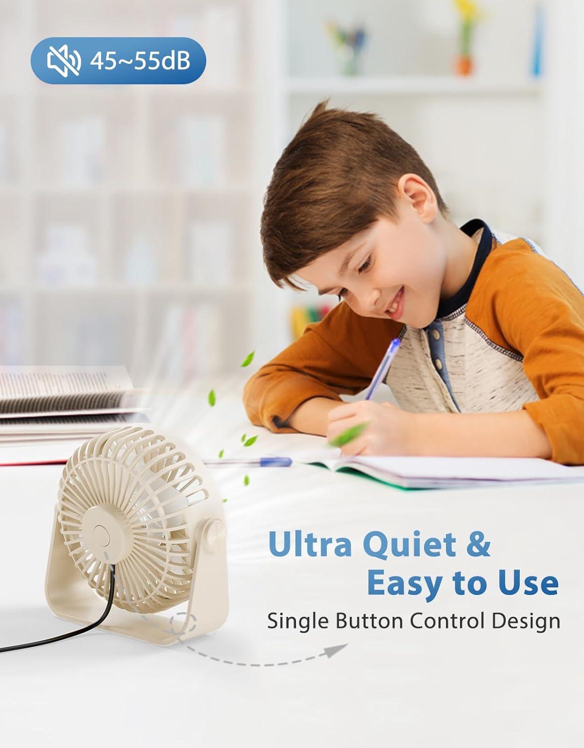 imageTriPole USB Desk Fan 45 Inches Portable Mini Fan Powerful 3 Speeds Wind Personal Desktop Fan with 360 Head Rotation for Home Office Car Indoor Outdoor BlackBeige