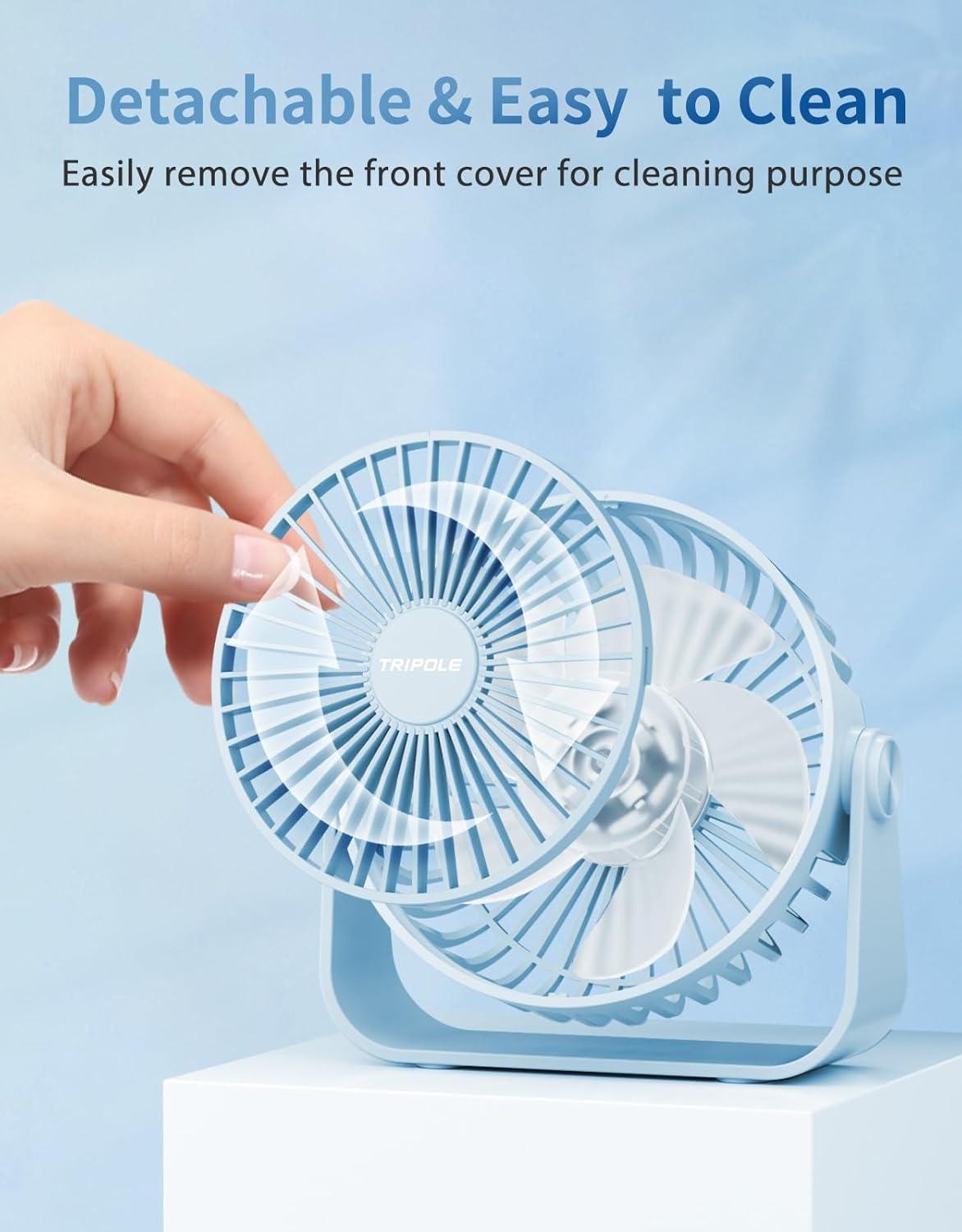 imageTriPole USB Desk Fan 45 Inches Portable Mini Fan Powerful 3 Speeds Wind Personal Desktop Fan with 360 Head Rotation for Home Office Car Indoor Outdoor BlackLight Blue