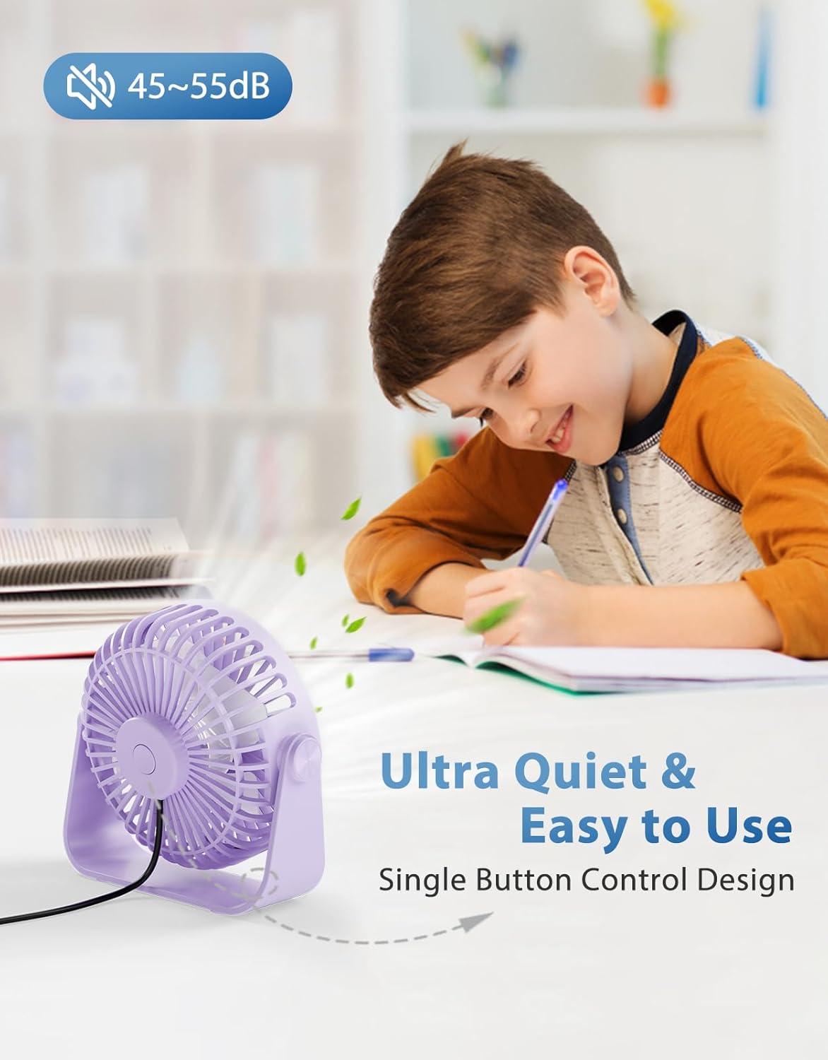 imageTriPole USB Desk Fan 45 Inches Portable Mini Fan Powerful 3 Speeds Wind Personal Desktop Fan with 360 Head Rotation for Home Office Car Indoor Outdoor BlackLight Purple