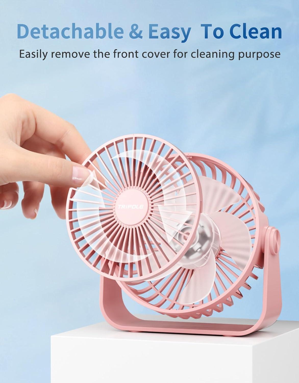 imageTriPole USB Desk Fan 45 Inches Portable Mini Fan Powerful 3 Speeds Wind Personal Desktop Fan with 360 Head Rotation for Home Office Car Indoor Outdoor BlackPink