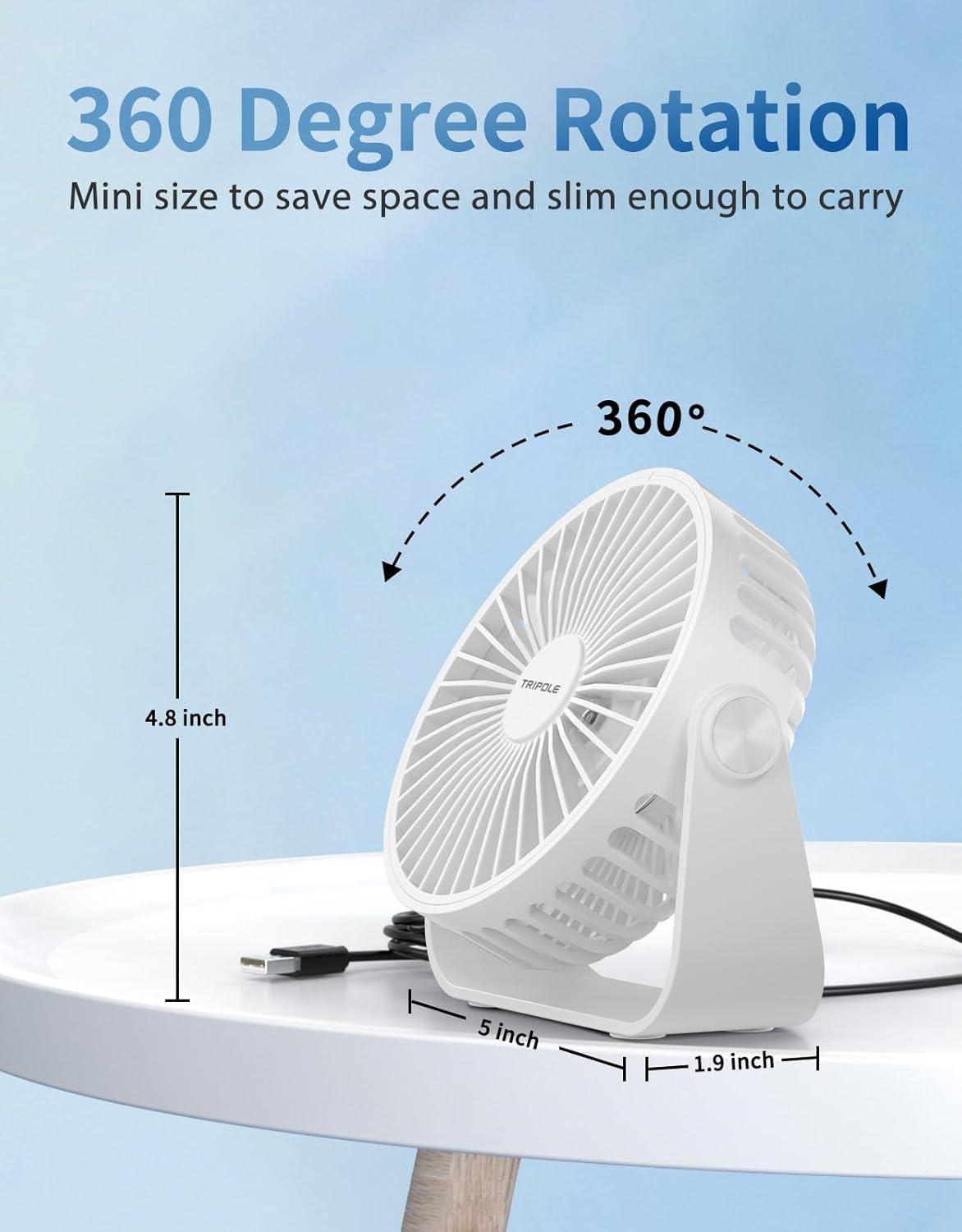 imageTriPole USB Desk Fan 45 Inches Portable Mini Fan Powerful 3 Speeds Wind Personal Desktop Fan with 360 Head Rotation for Home Office Car Indoor Outdoor BlackWhite