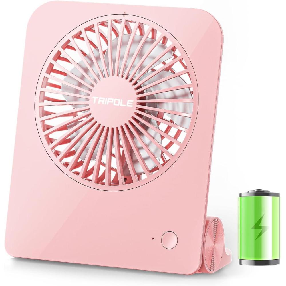 imageTriPole Desk Fan Small Portable Fan 2000 mAh Rechargeable Battery Fan Ultra Quiet 45 Inch Mini Travel Fan with 180 Tilt Folding and 3 Speeds Adjustable for Home Office Desktop WhitePink