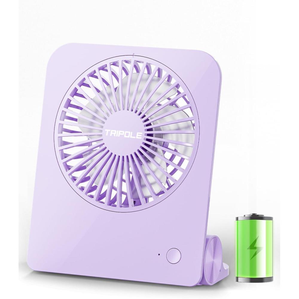 imageTriPole Desk Fan Small Portable Fan 2000 mAh Rechargeable Battery Fan Ultra Quiet 45 Inch Mini Travel Fan with 180 Tilt Folding and 3 Speeds Adjustable for Home Office Desktop WhitePurple