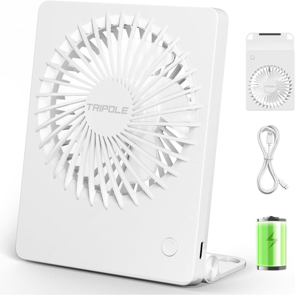 imageTriPole Mini Desk Fan Rechargeable Portable Fan Ultra Quiet Small Personal Fan 45 Inch Travel Fan with 180 Tilt Folding and 3 Speeds Adjustable for Office Desktop Bedroom BlackWhite