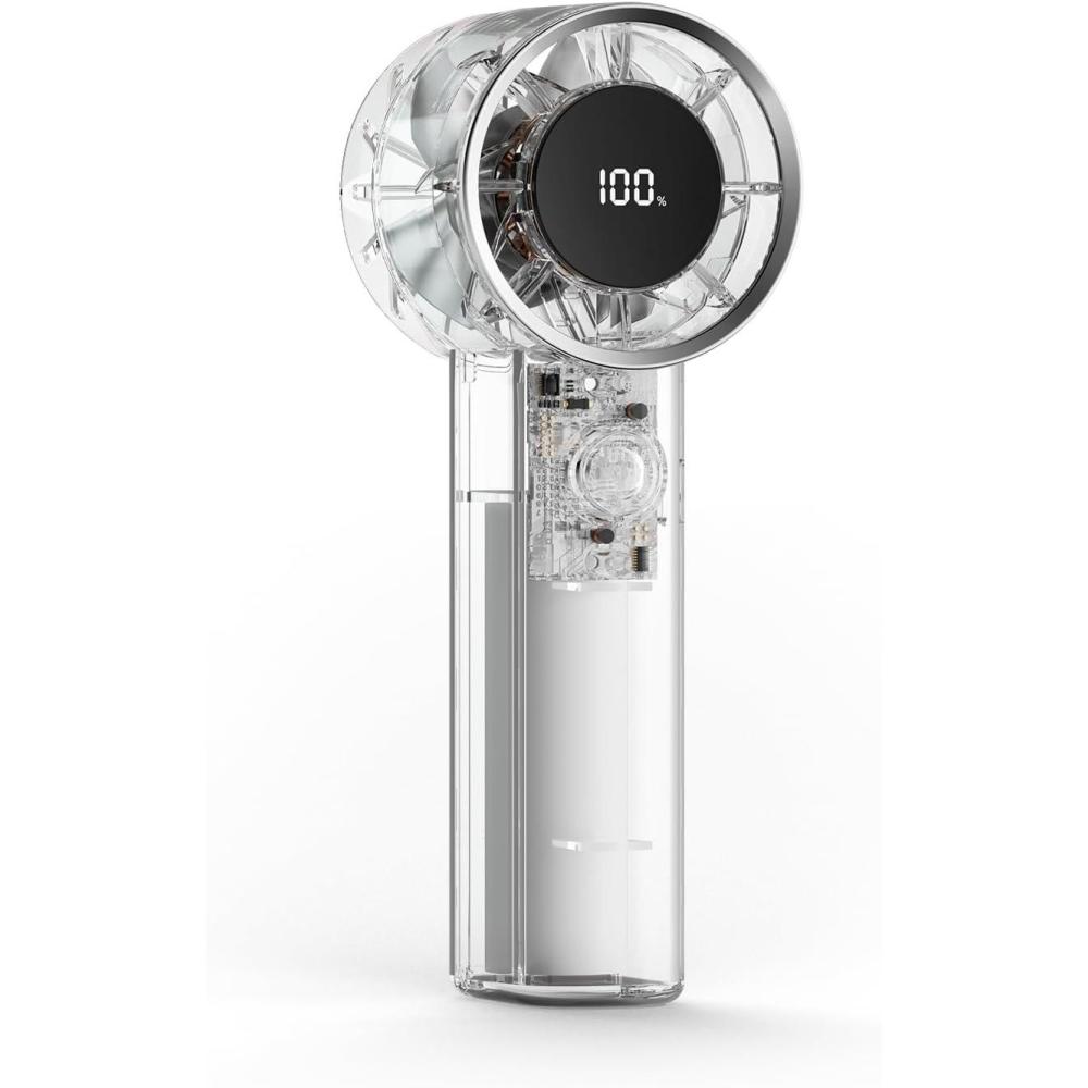 imageTriPole Transparent Portable Handheld Fan High Speed 1100 Adjustable Turbo Mini Fan 4000mAh Battery USB Rechargeable Personal Fan with Digital Displal 9500RPM Powerful Turbo Cooling Fan for Travel