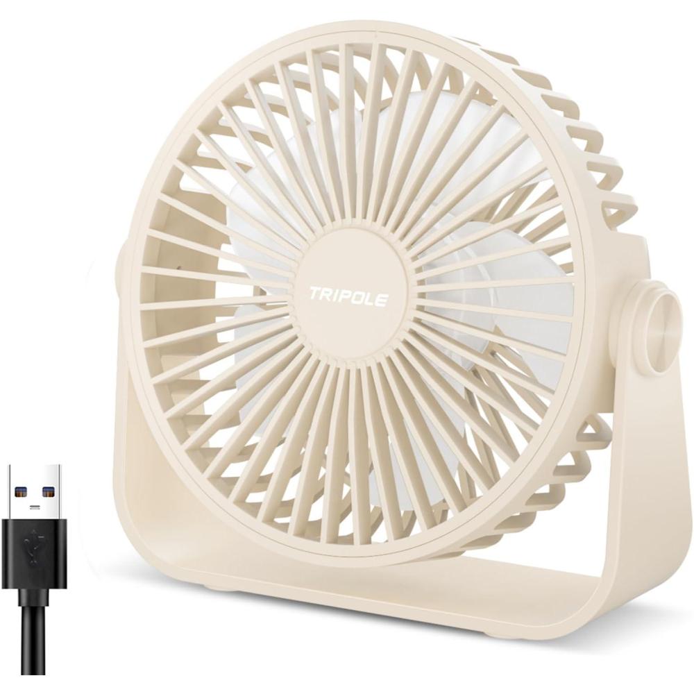 imageTriPole USB Desk Fan 45 Inches Portable Mini Fan Powerful 3 Speeds Wind Personal Desktop Fan with 360 Head Rotation for Home Office Car Indoor Outdoor BlackBeige