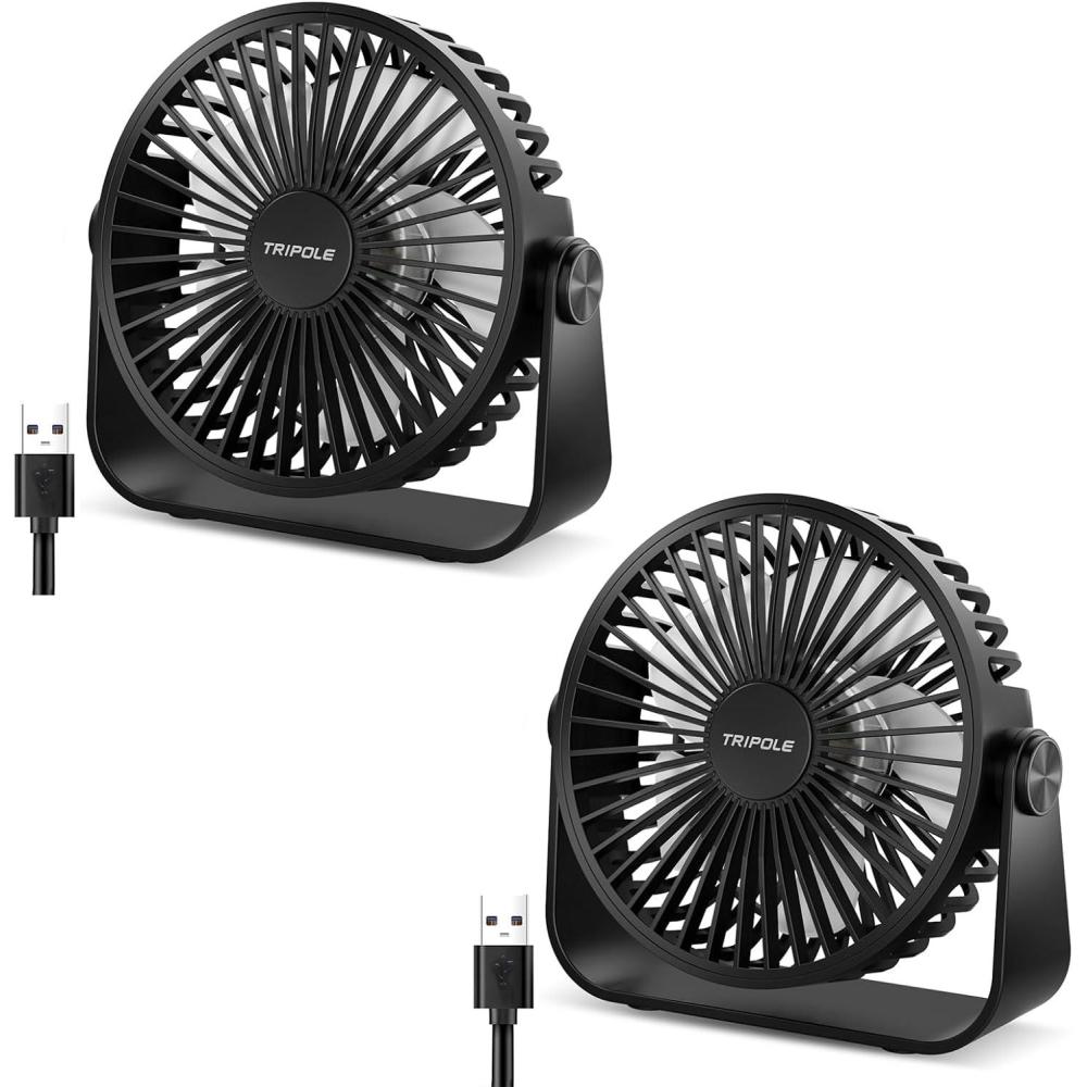 imageTriPole USB Desk Fan 45 Inches Portable Mini Fan Powerful 3 Speeds Wind Personal Desktop Fan with 360 Head Rotation for Home Office Car Indoor Outdoor BlackBlack  Black