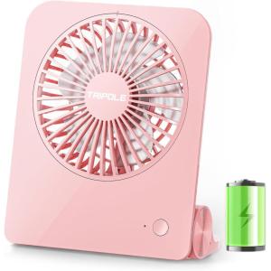 imageTriPole Desk Fan Small Portable Fan 2000 mAh Rechargeable Battery Fan Ultra Quiet 45 Inch Mini Travel Fan with 180 Tilt Folding and 3 Speeds Adjustable for Home Office Desktop WhitePink