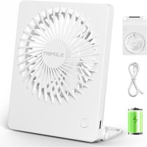 imageTriPole Mini Desk Fan Rechargeable Portable Fan Ultra Quiet Small Personal Fan 45 Inch Travel Fan with 180 Tilt Folding and 3 Speeds Adjustable for Office Desktop Bedroom BlackWhite