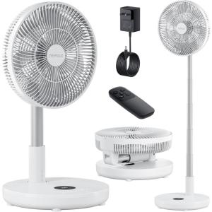 imageTriPole Oscillating Fan Portable Quiet Standing Fan with Remote 12quot Rechargeable Pedestal Fan for Bedroom Office Foldable Battery Powered Travel Fan Adjustable Height 8H Timer 6 Speeds 444Wh