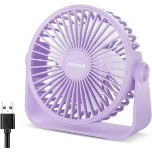 imageTriPole USB Desk Fan 45 Inches Portable Mini Fan Powerful 3 Speeds Wind Personal Desktop Fan with 360 Head Rotation for Home Office Car Indoor Outdoor BlackLight Purple