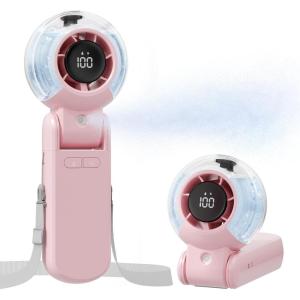 imageTriPole Misting Fan Portable Handheld Turbo Fan with Mist LED Display Neck ampamp Desk Foldable High Speed Airflow Mini Fans Rechargeable Personal Mister Fans with Water Spray Bottle for Outdoor TravelPink