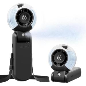 imageTriPole Misting Fan Portable Handheld Turbo Fan with Mist LED Display Neck ampamp Desk Foldable High Speed Airflow Mini Fans Rechargeable Personal Mister Fans with Water Spray Bottle for Outdoor TravelBlack